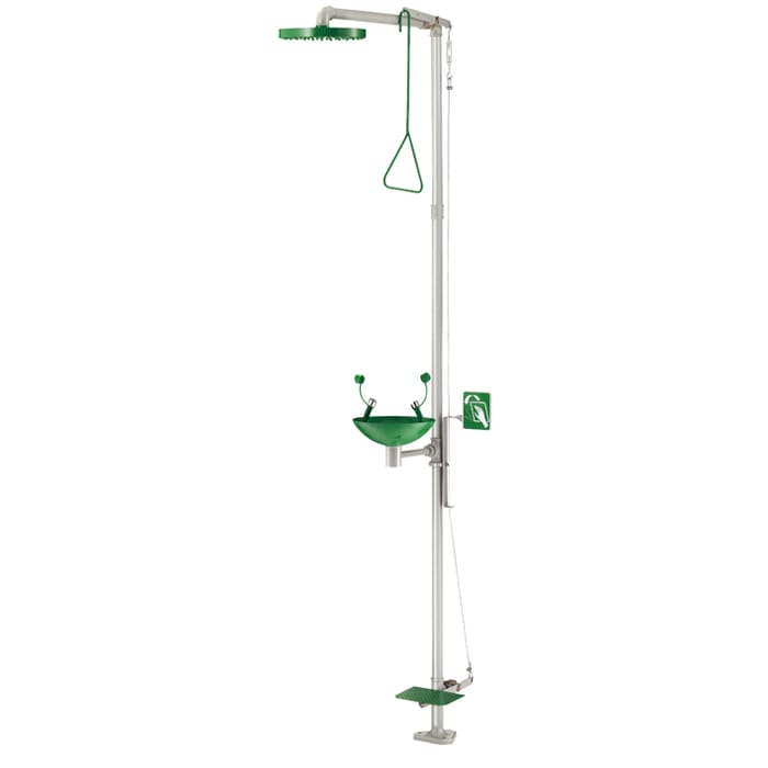 Combination shower eyewasher for outdoor/indoor use