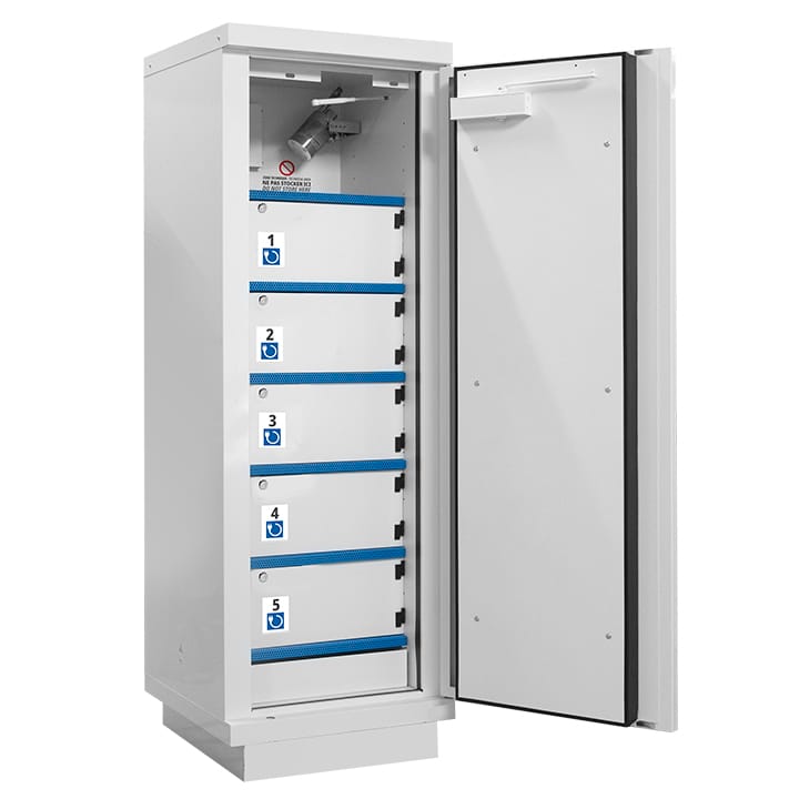 1 door cabinet with compartments for the storage of lithium batteries