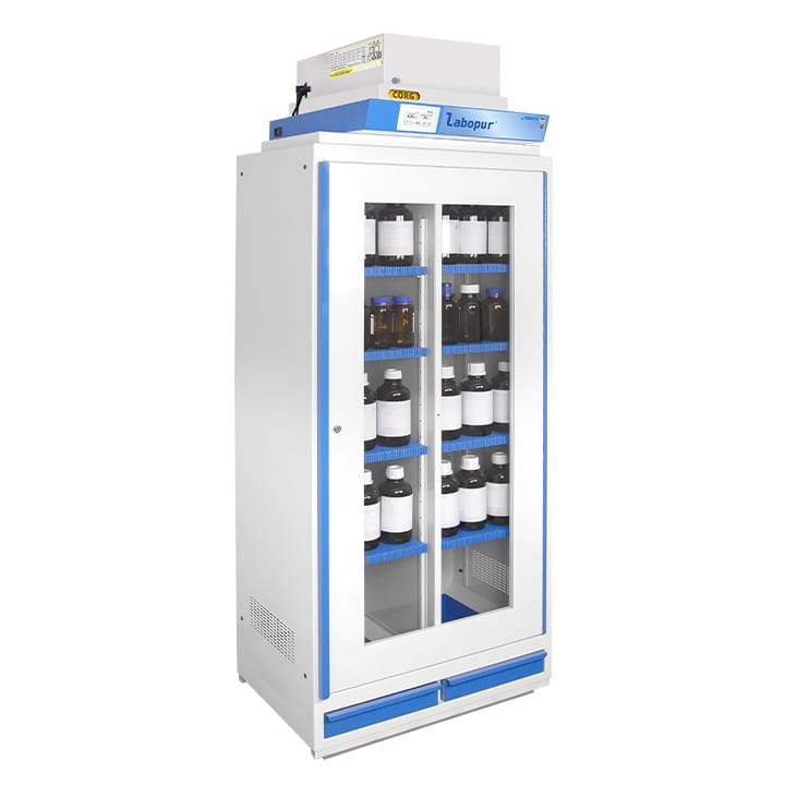 1- glass door tall safety cabinet with filtration - 2 compartments - Suitable with HEPA filter