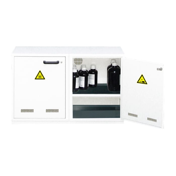2- door under-bench safety cabinet - 2 compartments, including PVC equipments for acids