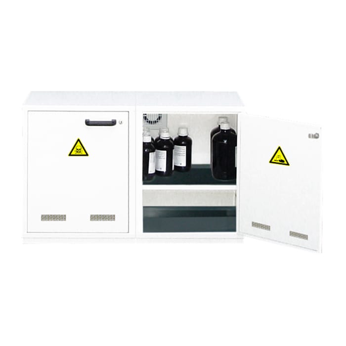 2- door ventilated under-bench safety cabinet - 2 compartments, including PVC equipments for acids