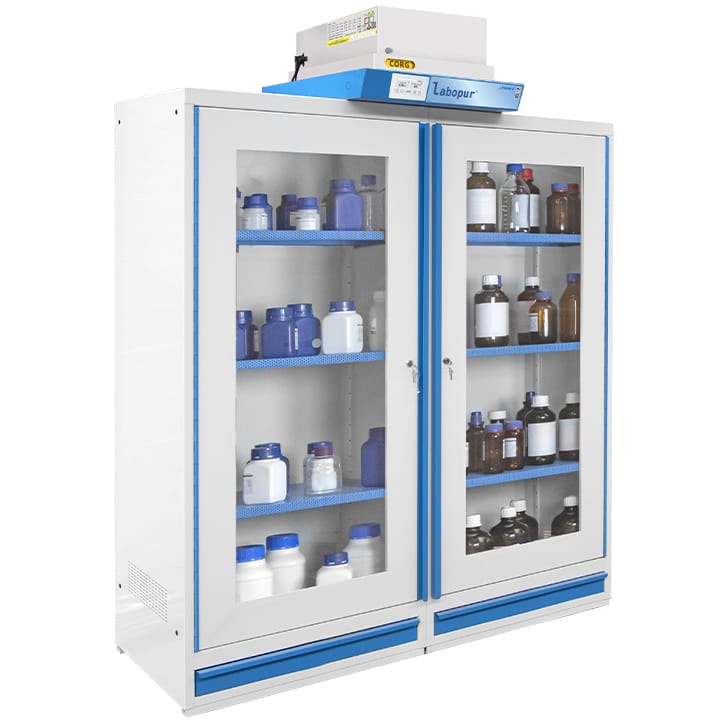 2- glass door tall safety cabinet with filtration - 2 compartments