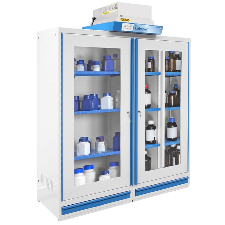 2- glass door tall safety cabinet with filtration - 3 compartments