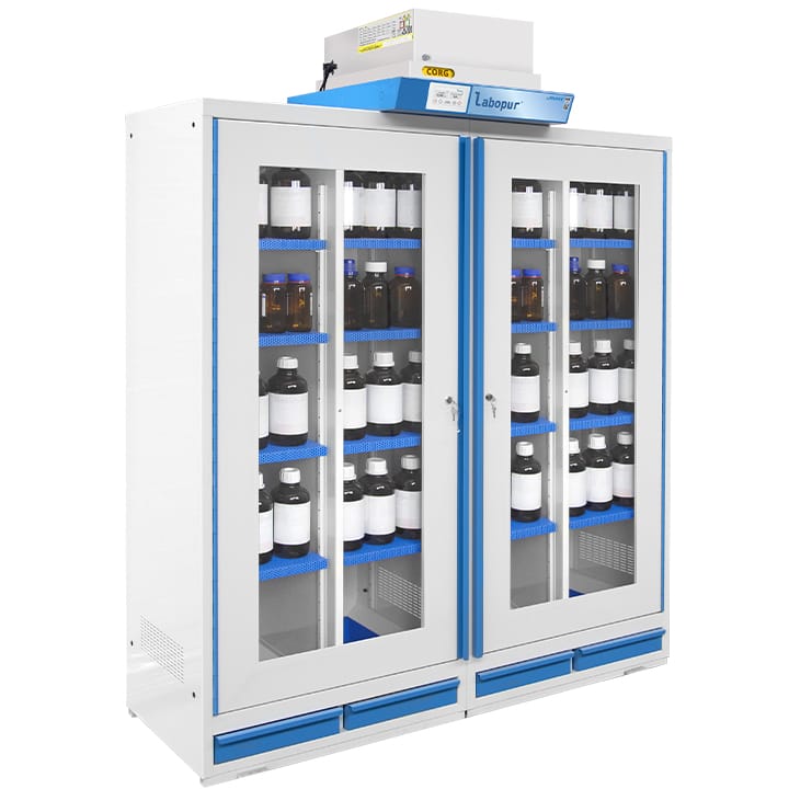 2- glass door tall safety cabinet with filtration - 4 compartments