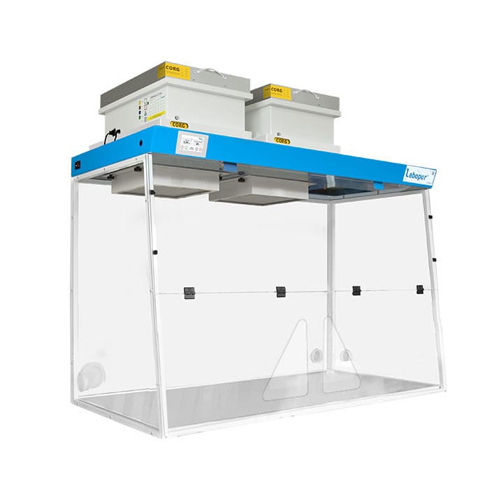 Ductless fume hood 1500 mm - 2 modules - for liquid & powder - two openings