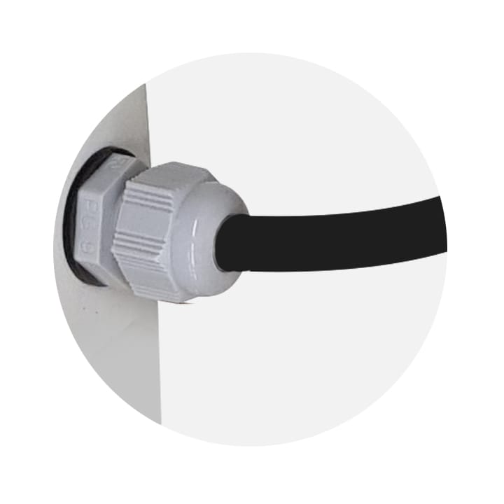 Hole for cable entry with cable entry at bottom for 1 cable.