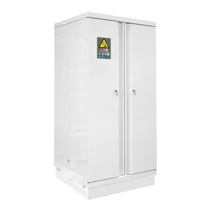 Safety cabinet for the storage of lithium-ion batteries to be equipped